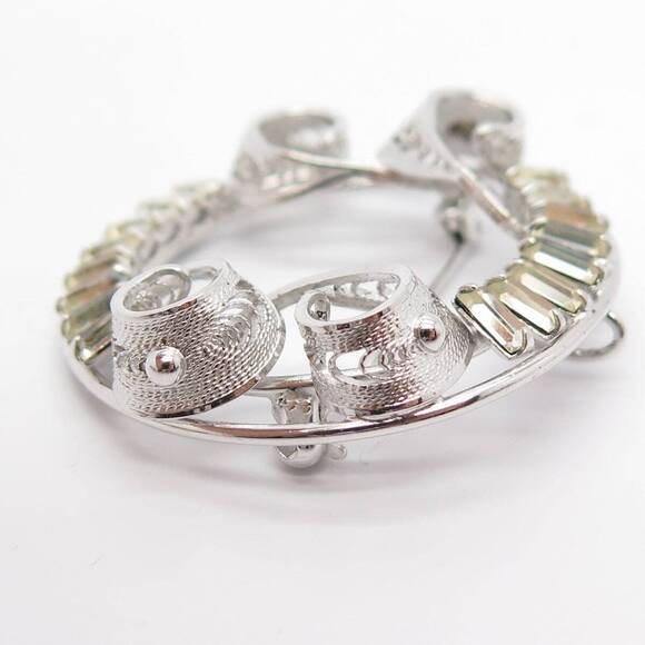 925 Sterling Silver Vintage Carl Art Rhinestone Filigree Pin Brooch / Pendant - Picture 6 of 9